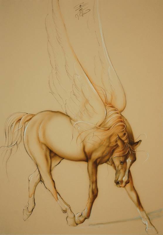 TRAURIGER PEGASUS - Zeichnung, 100x70 cm, 2011