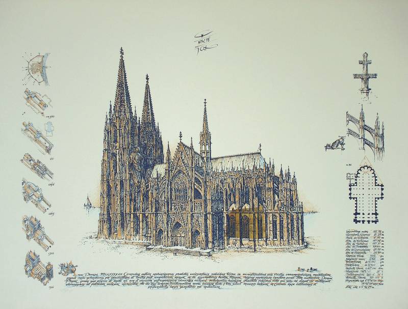 KÖLNER DOM 750 - Limitierte Lithografie, 3-farbig + Gold, 70x90 cm, 1992