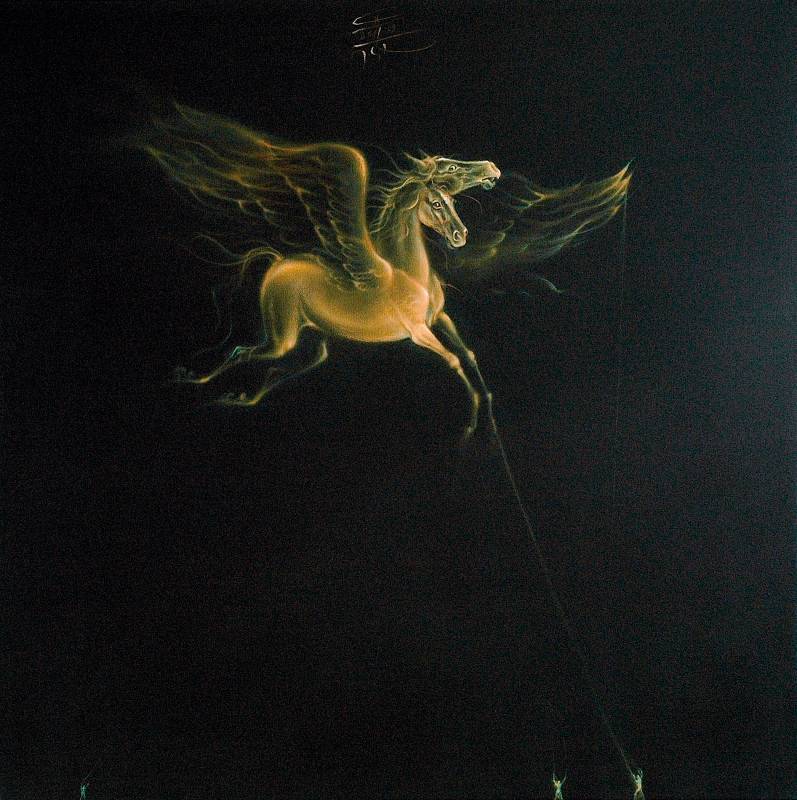 SPIEL MIT DEM PEGASUS - Mischtechnik auf Leinwand, 100x100 cm, 2012