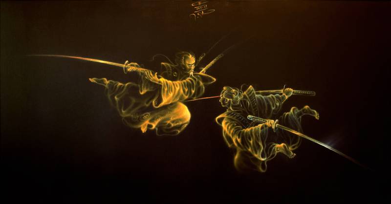 SAMURAIEN KAMPF - Mischtechnik auf Leinwand, 100x190 cm, 2011