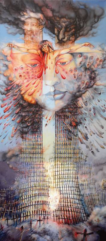 11. SEPTEMBER – NEW YORK - Triptychon, Acryl-Öl auf Leinwand, 450x200 cm, 2002