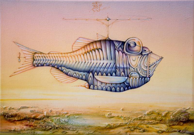 FISCHROBOTER - Mischtechnik auf Leinwand, 30x40 cm, 2013