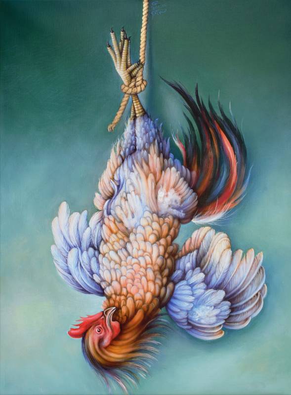 HUHN - Mischtechnik auf Leinwand, 112x84 cm, 2017