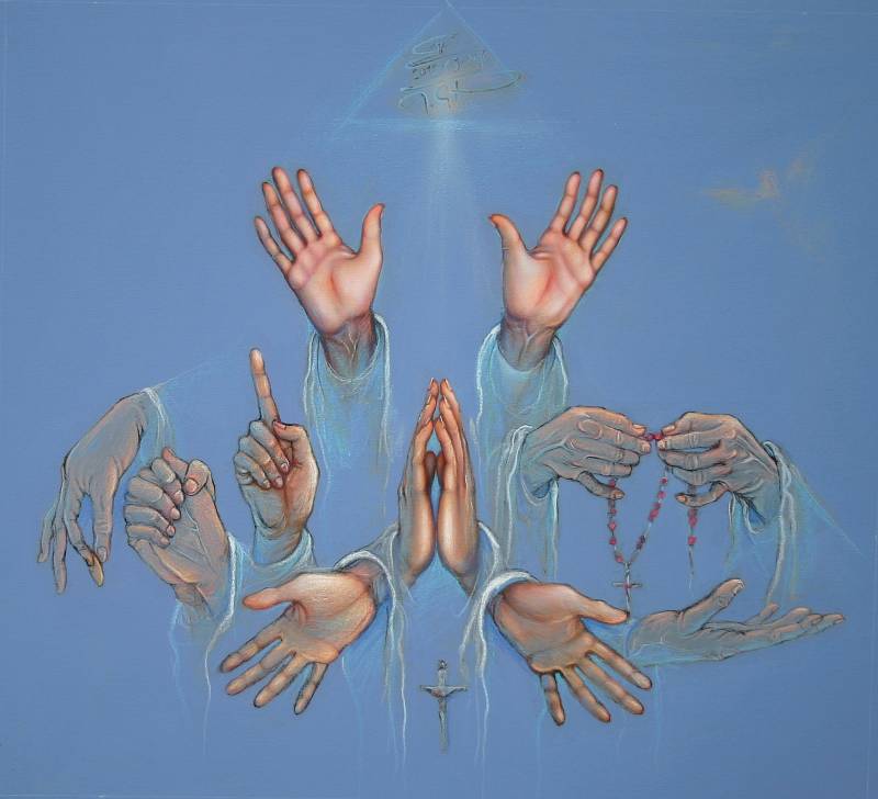 HÄNDE I – ZELEBRIEREN - Mischtechnik auf Leinwand, 100x100 cm, 2012